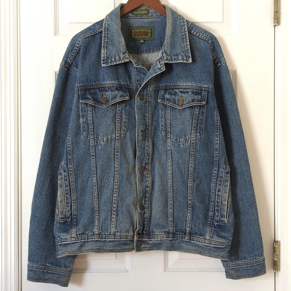 Casual Pointe 90's Vintage Classic Medium Wash Denim Jean Trucker Jacket XL - Picture 1 of 16